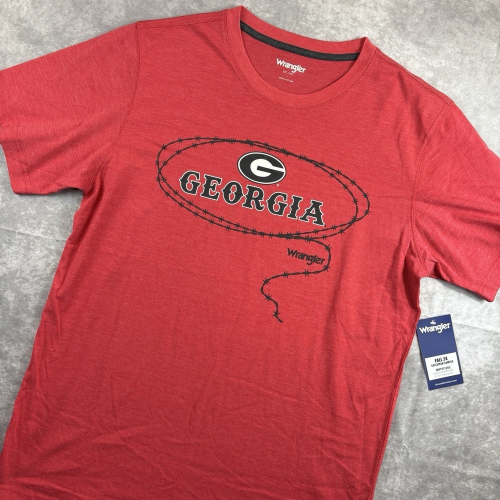 Georgia Bulldogs Wrangler T Shirt Mens L Red Stretch Rodeo Performance NEW